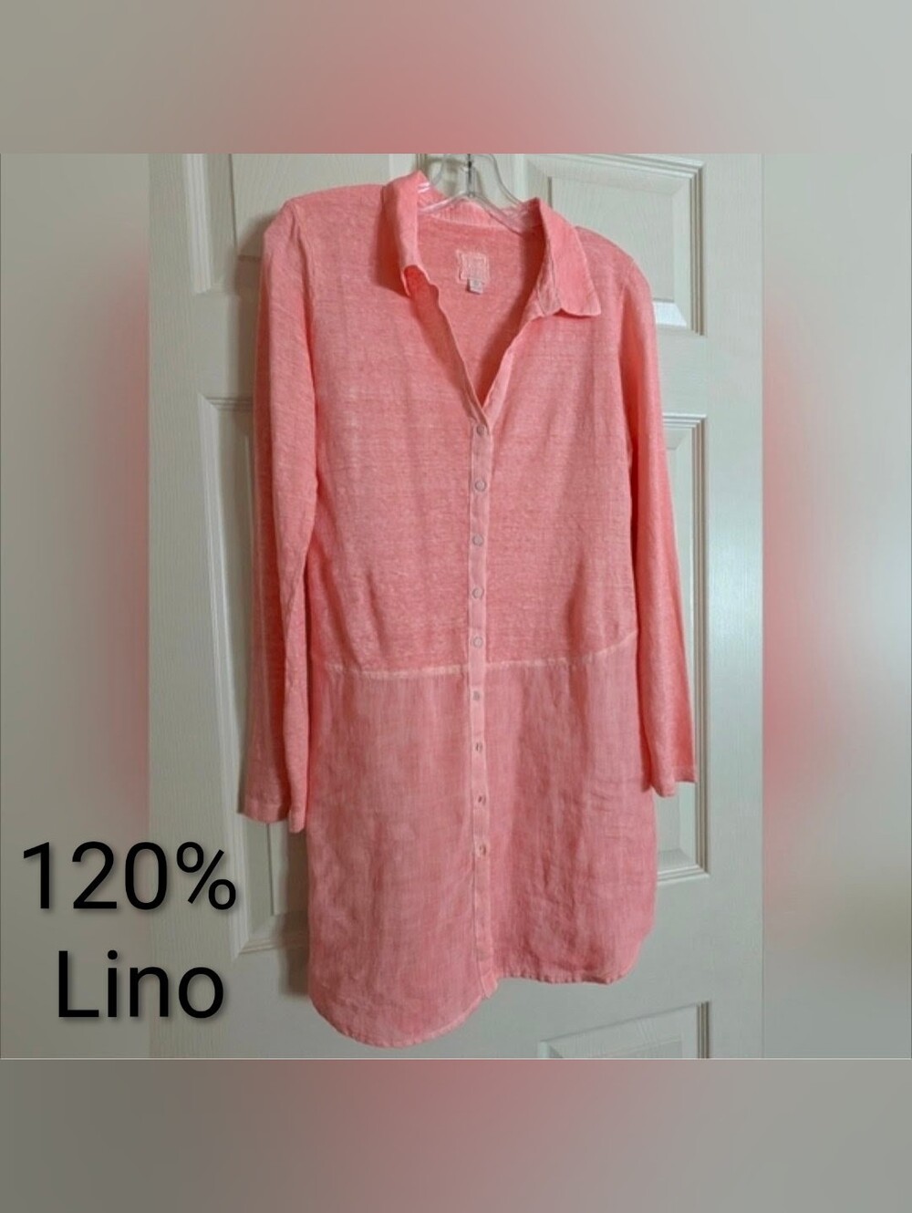 NWOT 120% Lino Button Front Linen Dress in Orange Sherbet Sz 2-4